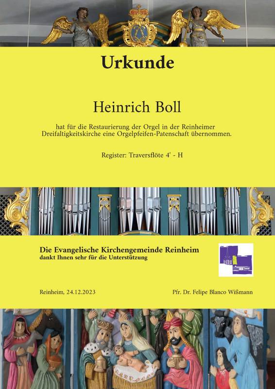 1 Urkunde Orgel Patenschaft X Mas Ausgabe